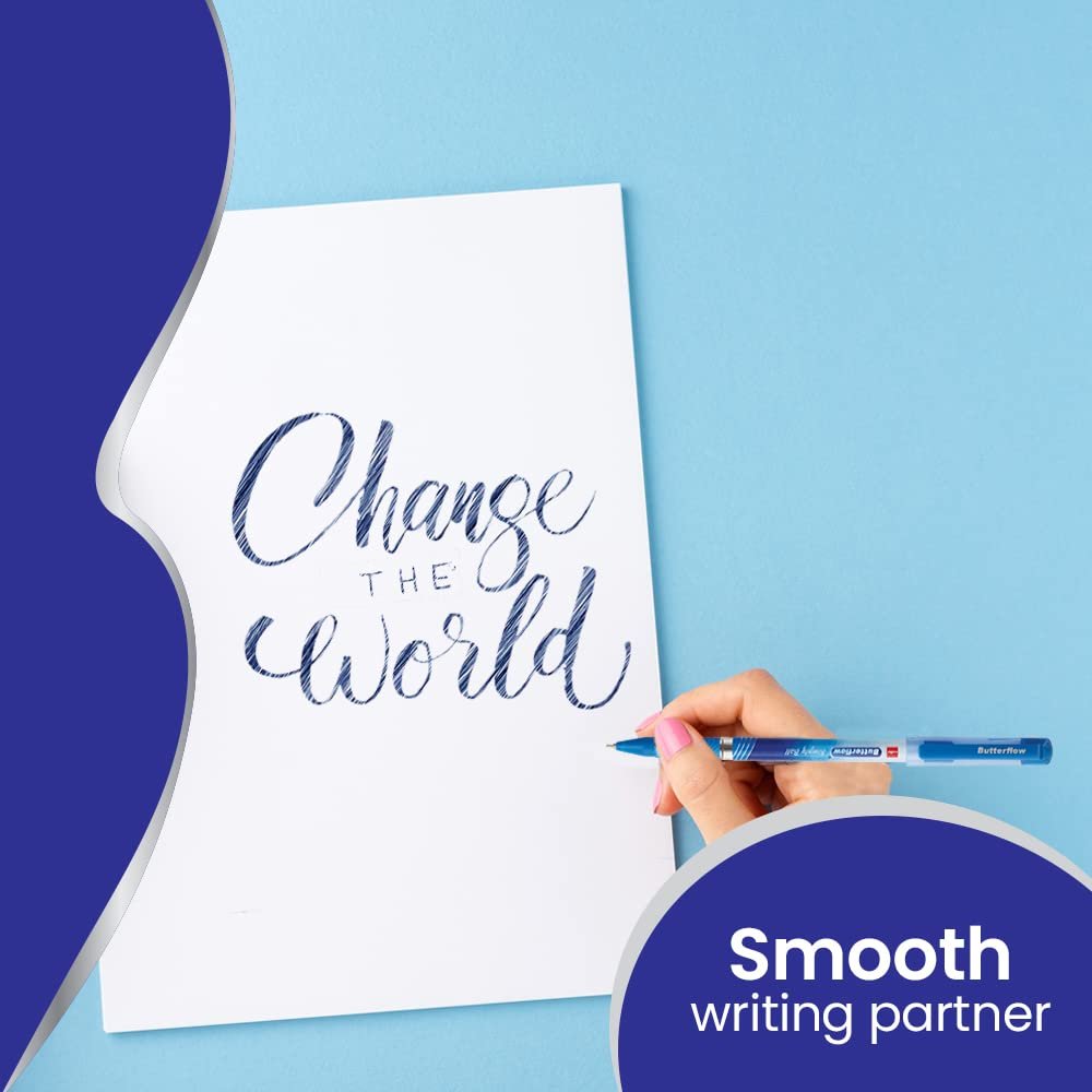 Cello Butterflow Simply Ball Pen Set | Pack Of 100 Ball Pens | Smooth Writing Experience | For School And Office Use | Best Pen For Exams - Blue - Image 4