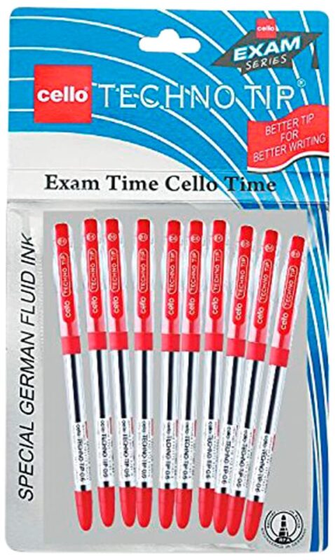 Cello Butterflow Simply Ball Pen Technotip Ball Pen Set, Red, Set of 10
