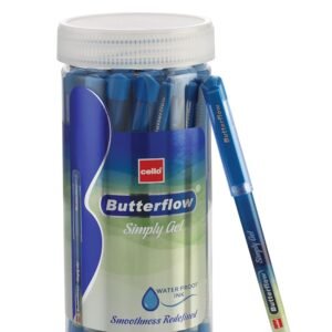 Cello Butterflow Simply Gel Pen Set | Pack of 25 Gel Pens | 19 Blue, 4 Black & 2 Red Ink Colour Pens | Smooth Writing Experience | For School and Office Use | Best Pen for Exams