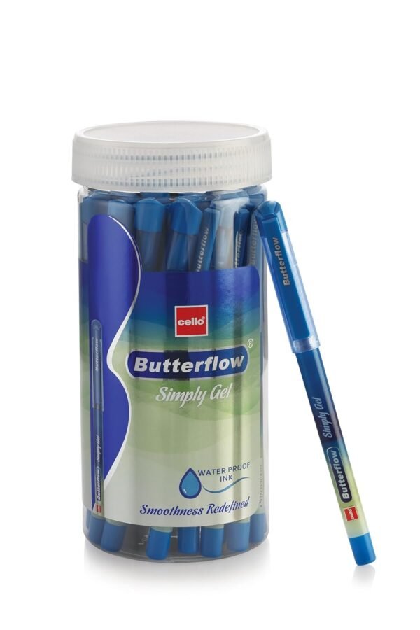 Cello Butterflow Simply Gel Pen Set | Pack of 25 Gel Pens | 19 Blue, 4 Black & 2 Red Ink Colour Pens | Smooth Writing Experience | For School and Office Use | Best Pen for Exams