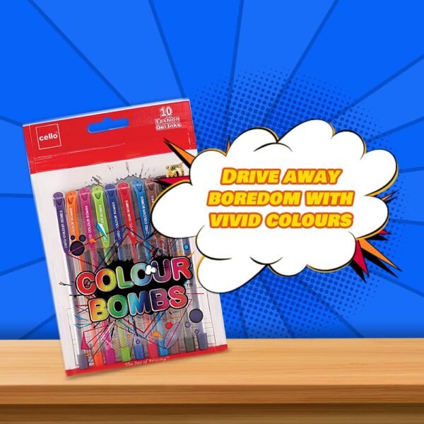 Cello Colour Bombs Coloured Ink Gel Pens | Pack of 20 | 10 Vivid Ink Colours | Coloured Gel Pens | Gel Pen for Students| Ideal for Art, Project work, Journal Work, Presentations - Image 5