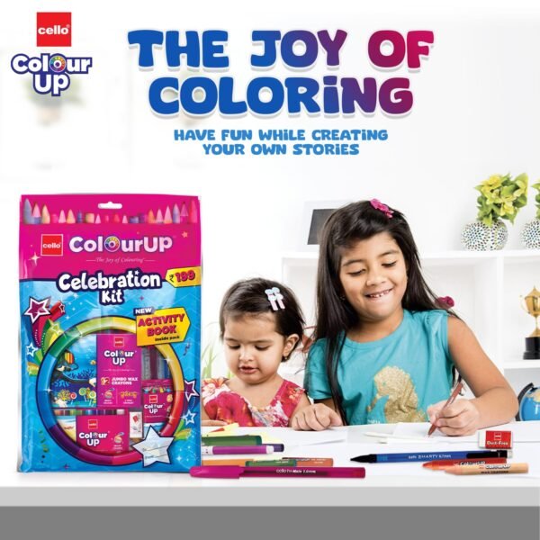 Cello ColourUp Celebration Kit | Colour Set for Kids with Crayons, Sketch Pens, Coloured Pens & Activity Book | Perfect for Kids Gifting & New Year Gift - Image 3