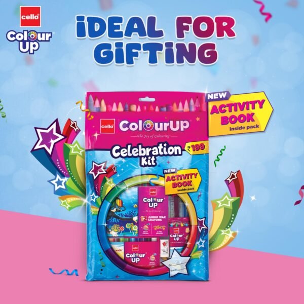 Cello ColourUp Celebration Kit | Colour Set for Kids with Crayons, Sketch Pens, Coloured Pens & Activity Book | Perfect for Kids Gifting & New Year Gift - Image 4