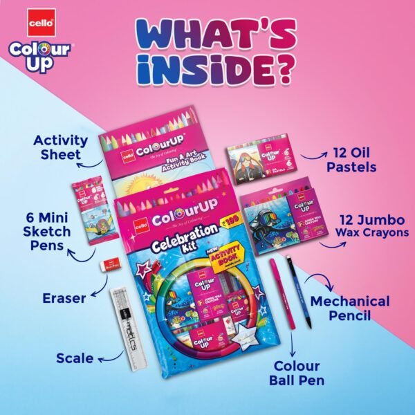 Cello ColourUp Celebration Kit | Colour Set for Kids with Crayons, Sketch Pens, Coloured Pens & Activity Book | Perfect for Kids Gifting & New Year Gift - Image 5
