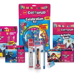 Cello Colourup Celebration Kit Mega Gift Pack|Kids Colouring Set|1 Gel Pen|12 Crayons|15 Oil Pastels Colouring Set|15 Mini Sketch Pens|1 Eraser|1 Smarty Mechanical Pencil|Assorted (Pack of 2)