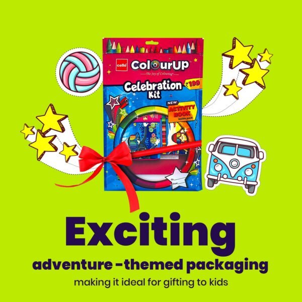 Cello Colourup Celebration Kit Mega Gift Pack|Kids Colouring Set|1 Gel Pen|12 Crayons|15 Oil Pastels Colouring Set|15 Mini Sketch Pens|1 Eraser|1 Smarty Mechanical Pencil|Assorted (Pack of 2) - Image 3