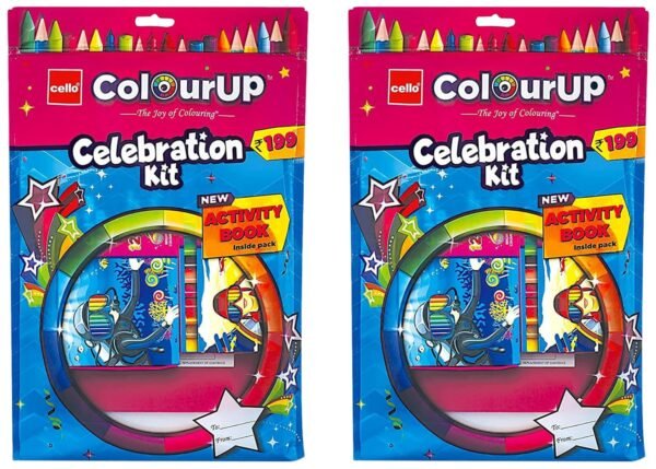 Cello Colourup Celebration Kit Mega Gift Pack|Kids Colouring Set|1 Gel Pen|12 Crayons|15 Oil Pastels Colouring Set|15 Mini Sketch Pens|1 Eraser|1 Smarty Mechanical Pencil|Assorted (Pack of 2) - Image 5