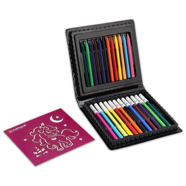Cello Colourup Unicorn Multicolour Colouring Kit 12 Sketch Pens, 12 Plastic Crayons, Unicorn Stencil, Hobby Stationery for Kids and Art Lovers - Image 4