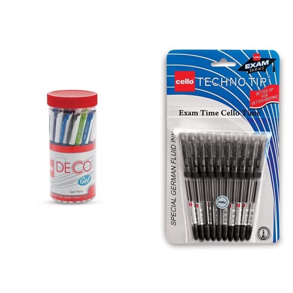 Cello Deco Gel Pen (25 Pens Jar - Blue) | Waterproof Gel Pen Ink For Smudge Free & Smooth Writing Technotip Ball Pen Set - Pack Of 10 (Black) - Image 3