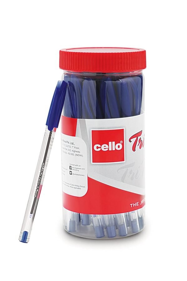 Cello Deco Gel Pen (25 Pens Jar - Blue) | Waterproof Gel Pen Ink For Smudge Free & Smooth Writing Trimate Ball Pen (25 Pens Jar - Blue) | Ball Pen Set With Comfortable Writing Experience - Image 4