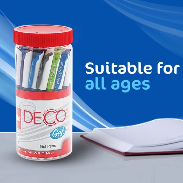 Cello Deco Gel Pen | Gel Pens Blue | Jar of 25 Units | Gel Pens for Students | Pens for Office Use | Gel Pens for Writing | Waterproof Gel Pen Pens (Pack of 2) - Image 7