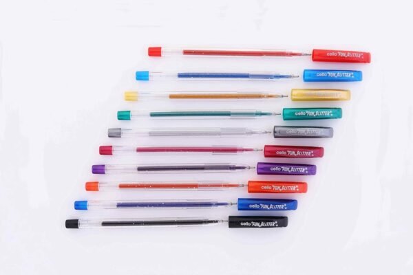 Cello Deco Gel Pen(25 Pens Jar - Blue)| Waterproof Gel Pen Ink For Smudge Free & Smooth Writing & Cello Geltech Fun Glitter Gel Pen(Pack Of 10 Pens In Multicolour Ink)| Glitter Gel Pens For Art Lo - Image 5