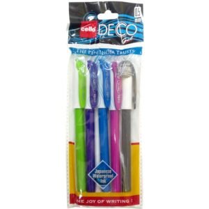 Cello Deco Gel Pens, 5 Count, Blue, Adult, Free,Long Lasting