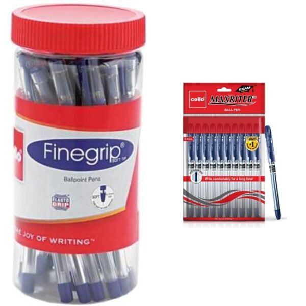 Cello Finegrip Ball Pen (25 Pens Jar - Blue) | Comfortable & Smooth Writing Ball Pens & Cello Maxriter Ball Pen Set (Pack Of 10 Pens - Blue) | Lightweight Ball Pens For Pressure Free & Fin - Image 7
