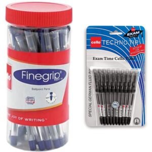 Cello Finegrip Ball Pen (25 Pens Jar - Blue) | Comfortable & Smooth Writing Ball Pens & Cello Technotip Ball Pen Set - Pack Of 10 (Black)