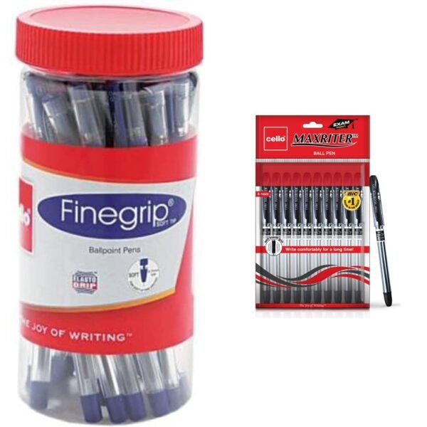 Cello Finegrip Ball Pen (25 Pens Jar - Blue) | Comfortable & Smooth Writing Ball Pens Maxriter Ball Pen Set (Pack Of 10 Pens - Black)| Lightweight Ball Pens For Pressure Free & Fin - Image 4