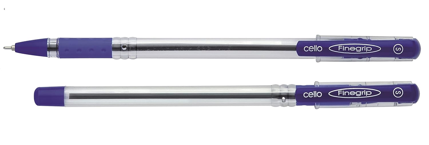 Cello Finegrip Ball Pen (25 Pens Jar - Blue) | Comfortable and Smooth Writing Ball Pens Signature Carbon Ball Pen - Blue | Classy Matte Black Finish Ball Pen | Premium Metal Pen For