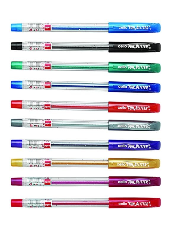 Cello Geltech Fun Glitter Gel Pen - Pack of 10 (Multicolor) ColourUp Wax Crayon Jumbo - 12 Shades - Image 2