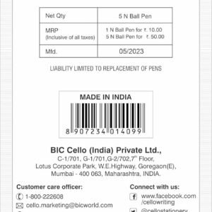 Cello Gripper-1 Ball Pen, Blue - Pack of 5