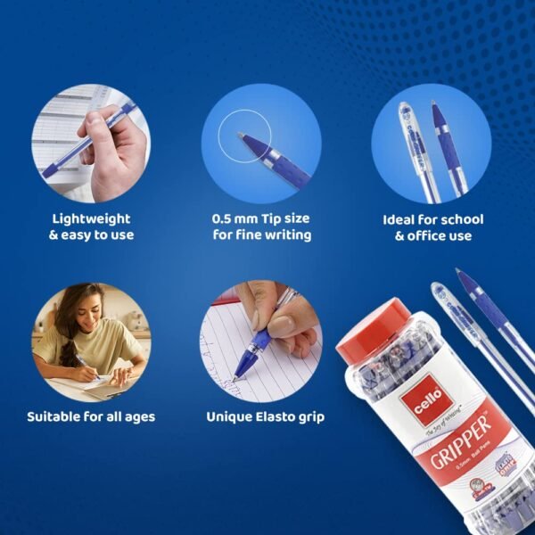 Cello Gripper Ball Pen Set - Pack of 25 (Blue) - Image 5