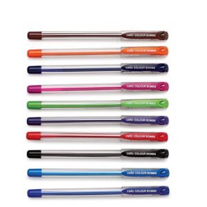 Cello Hi-Lighter (Pack Of 5, Vivid Colors - Yellow, Pink, Peach, Orange And Purple) | Easily Applica & Cello Colour Bombs - 10Pc Coloured Ink Gel Pens