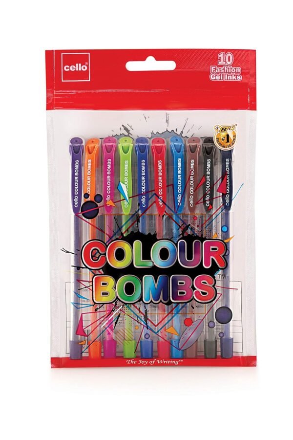 Cello Hi-Lighter (Pack Of 5, Vivid Colors - Yellow, Pink, Peach, Orange And Purple) | Easily Applica & Cello Colour Bombs - 10Pc Coloured Ink Gel Pens - Image 5