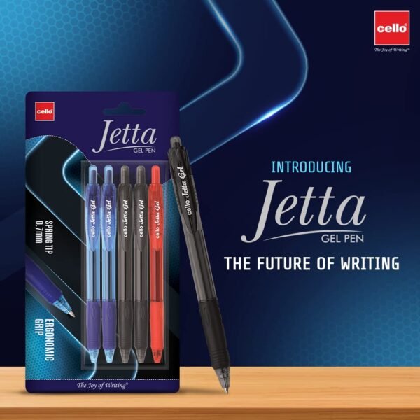 Cello Jetta Gel Pens Set | 2 Blue, 2 Black, 1 Red | Jumbo Refill Ball | Retractable for Students - Image 4