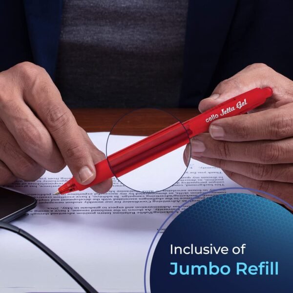 Cello Jetta Gel Pens Set | 2 Blue, 2 Black, 1 Red | Jumbo Refill Ball | Retractable for Students - Image 5