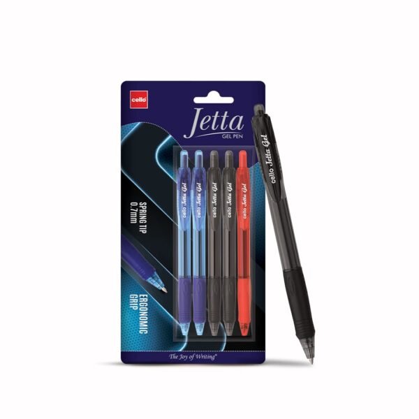 Cello Jetta Gel Pens Set | 2 Blue, 2 Black, 1 Red | Jumbo Refill Ball | Retractable for Students - Image 6