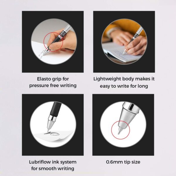 Cello Maxriter Ball Pen | Pack of 10 | Black Ball Pen | Lightweight Ball Pens for Pressure Free & Fine Writing | Elasto Grip for Comfort | Ball Pens with Lubriflow Ink System | Cello Pens - Image 3