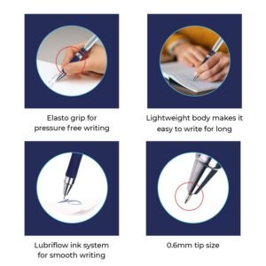 Cello Maxriter Ball Pen | Pack of 10 | Blue Ball Pens | Lightweight Ball Pens for Pressure Free & Fine Writing | Elasto Grip for Comfort | Ball Pens with Lubriflow Ink System Pens