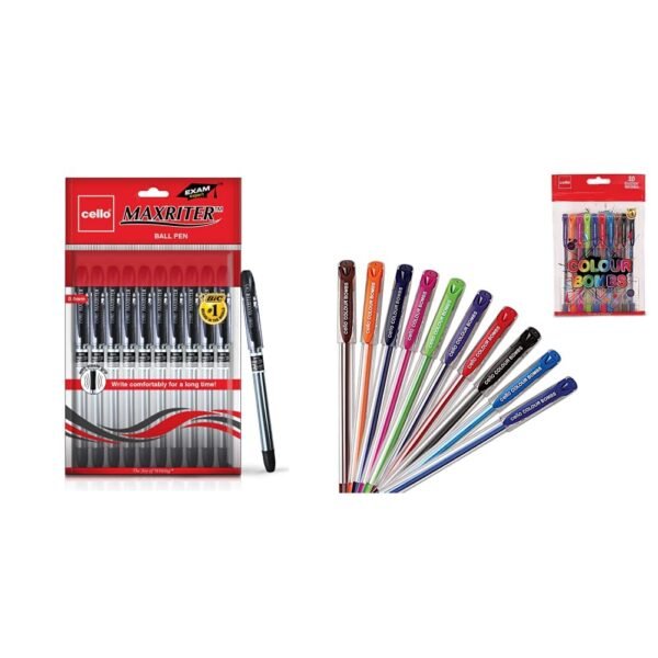 Cello Maxriter Ball Pen Set (Pack Of 10 Pens - Black)| Lightweight Ball Pens For Pressure Free & Fin Colour Bombs - 10Pc Coloured Ink Gel Pens - Image 4