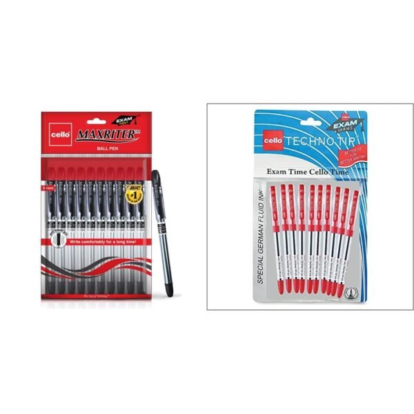 Cello Maxriter Ball Pen Set (Pack Of 10 Pens - Black)| Lightweight Ball Pens For Pressure Free & Fin Technotip Ball Pen - Pack Of 10 (Red) - Image 3