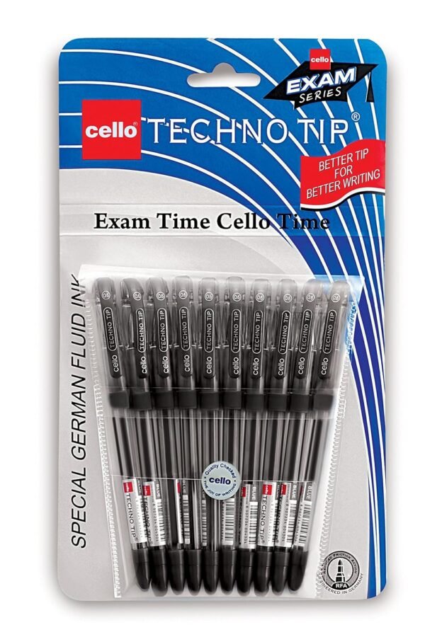 Cello Pinpoint Ball Pen- Black (Pack of 10) Technotip Ball Pen Set (Pack of 10 pens - Black) - Image 5