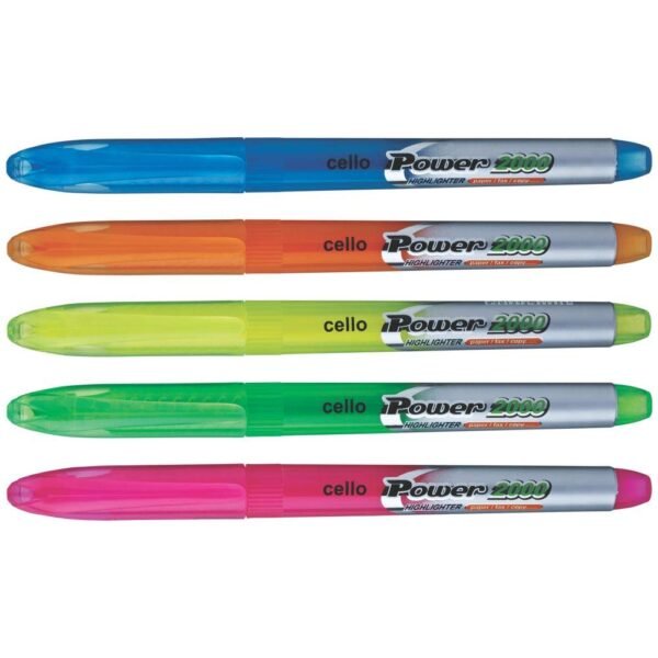 Cello Power Line Highlighter - Pack of 10 (Multicolor) Bling Pastel Ball Pens (25 Pens Jar - Blue) - Image 5