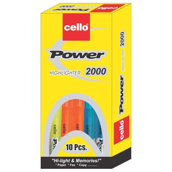 Cello Power Line Highlighter - Pack of 10 (Multicolor) Bling Pastel Ball Pens (25 Pens Jar - Blue) - Image 6