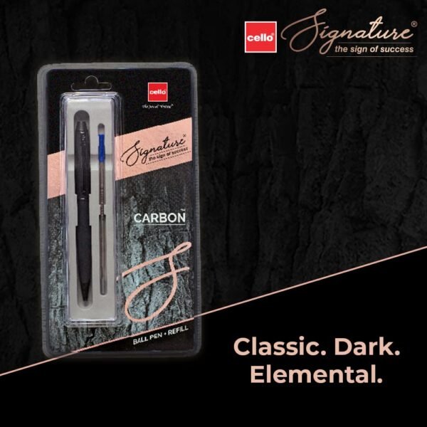 Cello Signature Carbon Ball Pen + Refill Pack | Blue Ink | 1 Ball Pen + 1 Refill | Matte Black Finish | Premium Metal Pen for Gift | Stylish Corporate & New Year Gifts for Men & Women