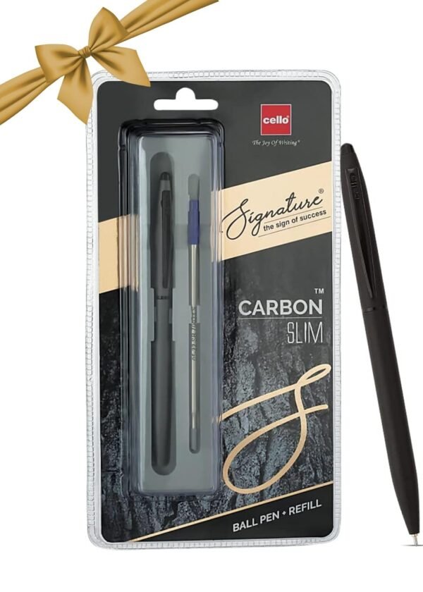 Cello Signature Carbon Slim Ball Pen + Refill Pack | Blue Ink | 1 Ball Pen + 1 Refill | Matte Black Finish | Premium Metal Pen for Gift | Stylish Corporate & New Year Gifts for Men & Women - Image 3