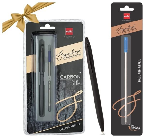 Cello Signature Carbon Slim Ball Pen Set (Blue Ink) with Refill & Premium Metal Pens for Office Use.