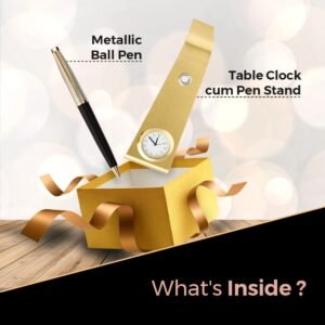 Alternative view of Cello Signature Corporate Gift Set | Blue Ink | 1 Ball Pen + 1 Golden Finish Table Clock with Pen Holder | Premium Metal Pen for Gift | Stylish Corporate & New Year Gifts for Men & Women