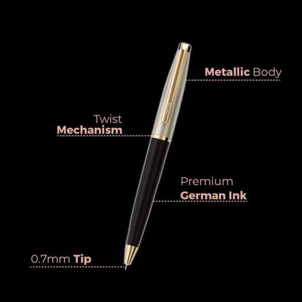 Cello Signature Corporate Gift Set | Blue Ink | 1 Ball Pen + 1 Golden Finish Table Clock with Pen Holder | Premium Metal Pen for Gift | Stylish Corporate & New Year Gifts for Men & Women - Image 8