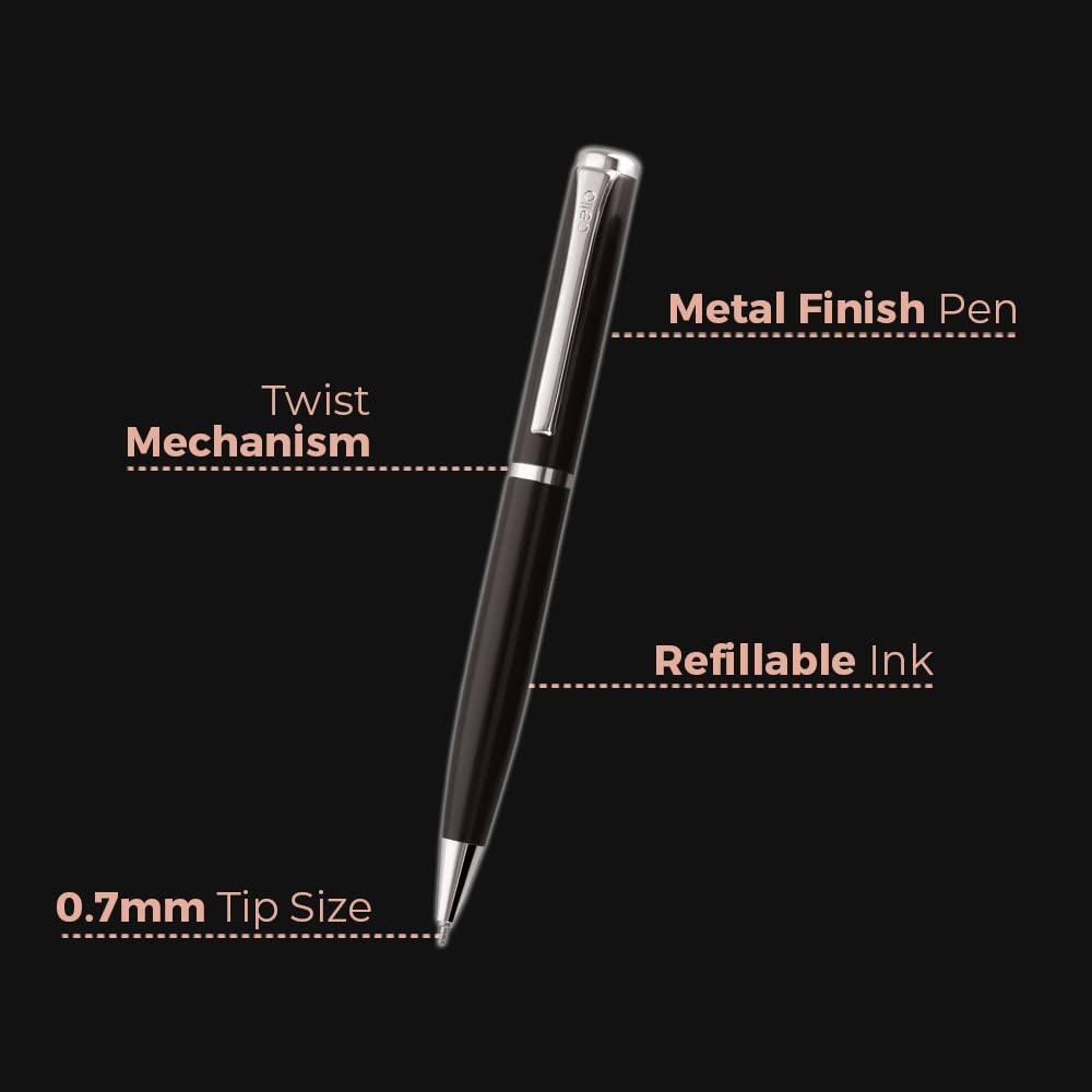 Cello Signature Executive Gift Set | Blue Ink | 1 Ball Pen + 1 Metal Keychain + 1 RFID Protected Wallet | Black Finish Pen | Premium Metal Pens | Stylish Gifts for Men | Corporate Gifting - Image 2