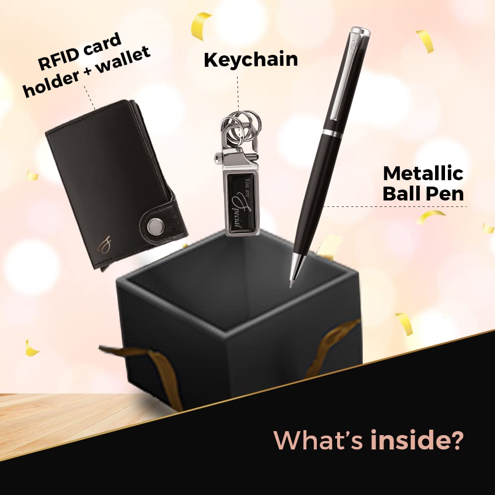 Cello Signature Executive Gift Set | Blue Ink | 1 Ball Pen + 1 Metal Keychain + 1 RFID Protected Wallet | Black Finish Pen | Premium Metal Pens | Stylish Gifts for Men | Corporate Gifting - Image 6
