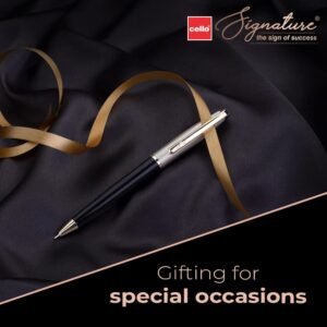 Cello Signature Moonlit Ball Pen | Blue Ink | 1 Ball Pen | White Gold, Black & Gold Finish | Premium Metal Pen for Gift | Stylish Corporate & New Year Gifts for Men & Women