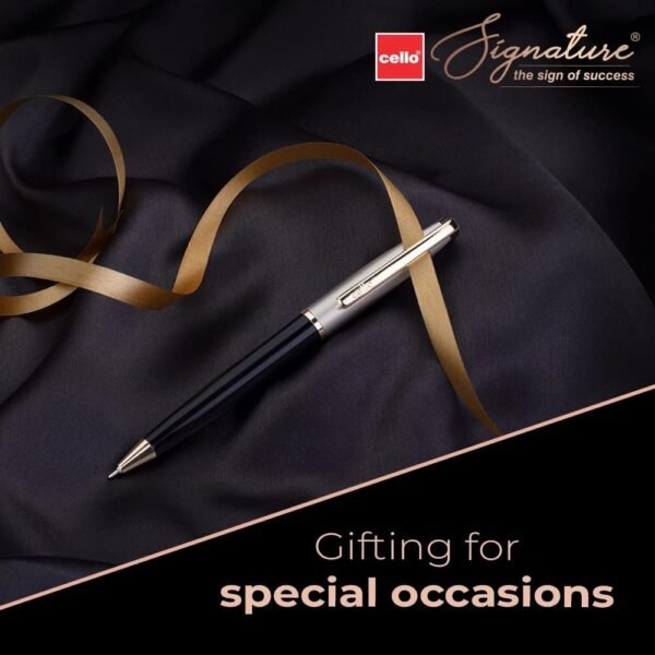 Cello Signature Moonlit Ball Pen | Blue Ink | 1 Ball Pen | White Gold, Black & Gold Finish | Premium Metal Pen for Gift | Stylish Corporate & New Year Gifts for Men & Women