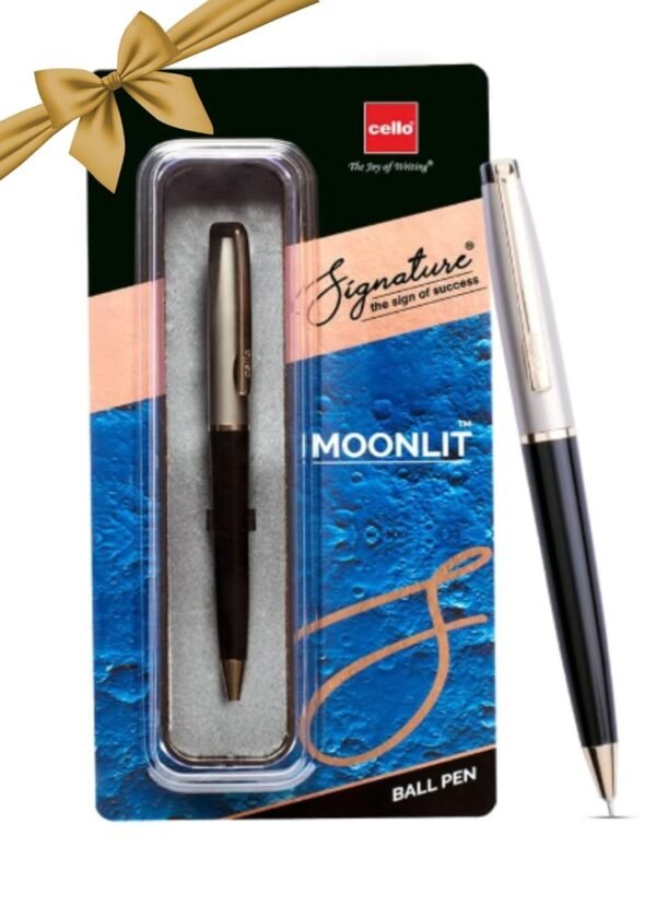Cello Signature Moonlit Ball Pen | Blue Ink | 1 Ball Pen | White Gold, Black & Gold Finish | Premium Metal Pen for Gift | Stylish Corporate & New Year Gifts for Men & Women - Image 3