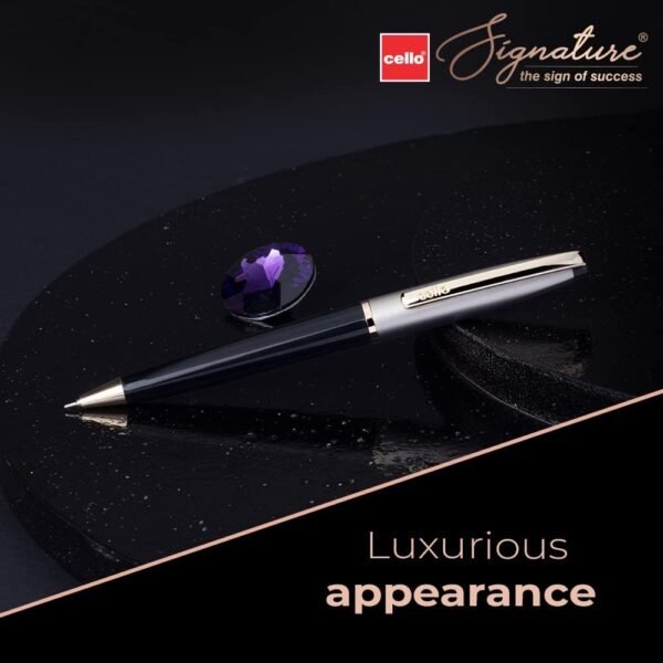 Cello Signature Moonlit Ball Pen | Blue Ink | 1 Ball Pen | White Gold, Black & Gold Finish | Premium Metal Pen for Gift | Stylish Corporate & New Year Gifts for Men & Women - Image 5