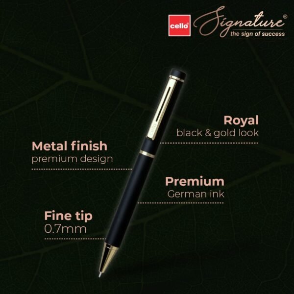 Cello Signature Origin Ball Pen | Blue Ink | 1 Ball Pen | Black & Golden Finish | Premium Metal Pen for Gift | Stylish Corporate & New Year Gifts for Men & Women - Image 3