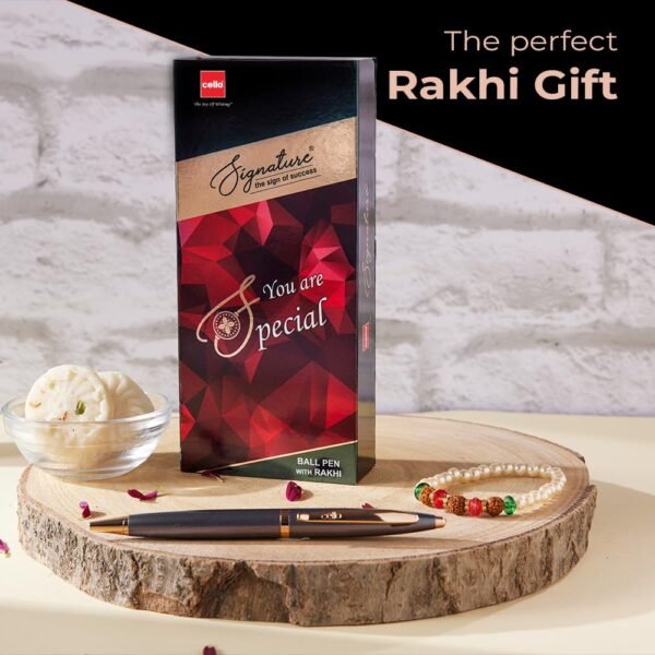 Cello Signature Pen Gift Set | Blue Ink | Pack Of 1 Rudraksha Pearl Bracelet & 1 Ball Pen | Gun Metal Finish | Premium Metal Pens for Office Use | Corporate Gifting | Stylish Gifts for Bhai Dooj - Image 9