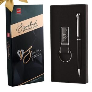 Alternative view of Cello Signature Professional Gift Set | Blue Ink | 1 Ball Pen + 1 Metal Keychain | Black & Silver Finish | Premium Metal Pen for Gift | Stylish Corporate & New Year Gifts for Men & Women